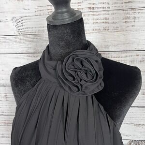 Express Rosette Halter Neck Sleeveless Top  Blouse Size XL Black Pleated
